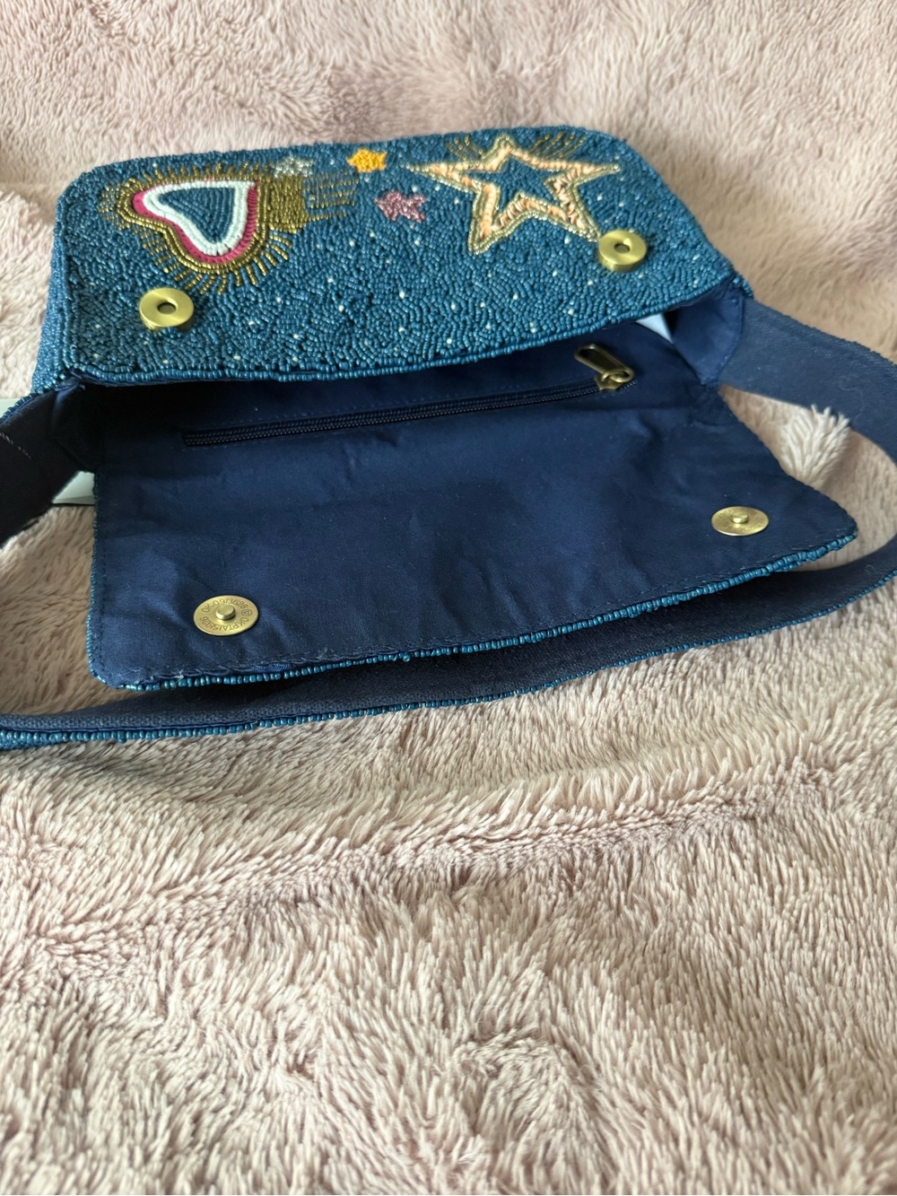 🌙 Viral NWT Beaded Navy Star & Heart Shoulder Bag - Picture 6 of 11